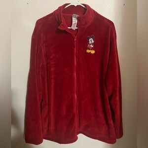 DISNEY Classic Full Zip Character Mickey Mouse Fleece Jacket Red‎ Men's Size L